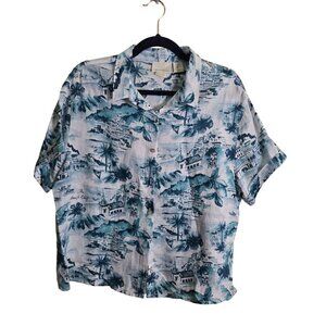 Cynthia Rowley 100% Linen Amalfi Coast Italy Print Button Front Shirt Size L